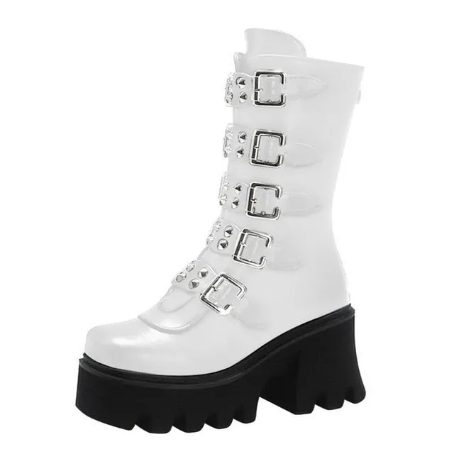 Women Combat Boots Antumn 2020 Female High Platform Gothic Shoes Black Leather Boots Lace up Women Knee High Boots