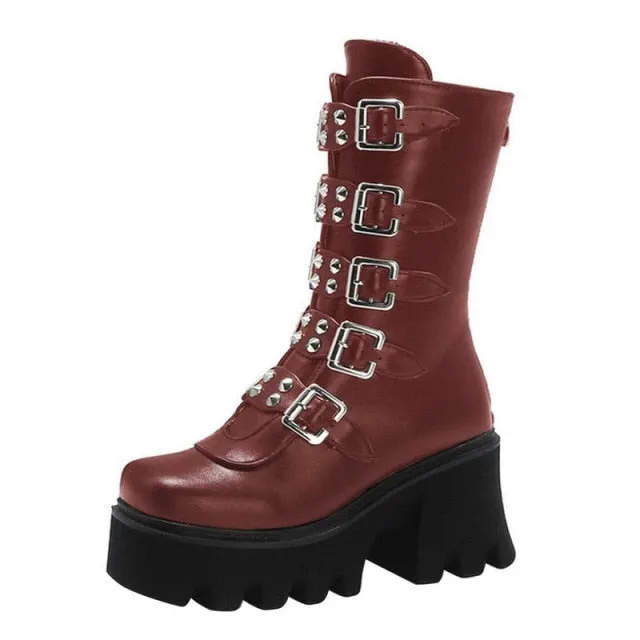 Women Combat Boots Antumn 2020 Female High Platform Gothic Shoes Black Leather Boots Lace up Women Knee High Boots