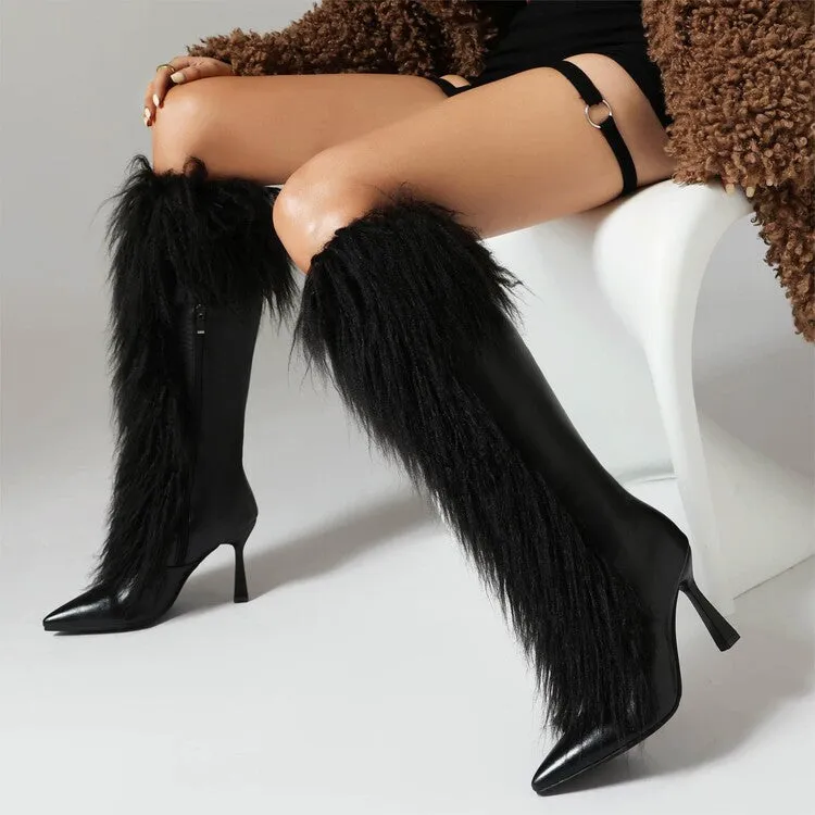 Women's Tassel Pointed Toe High Heel Knee High Boots